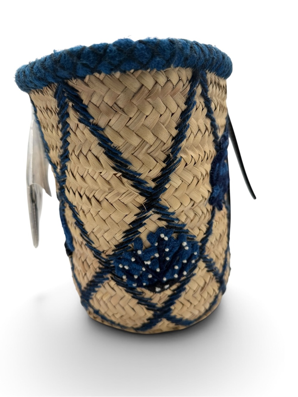 Loewe Paula’s Ibiza Embroidered Anagram Basket Tote Natural Black & Blue Raffia - Picture 9 of 11